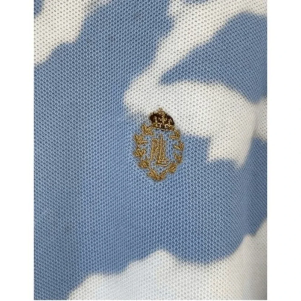 1990s Vintage Ralph Lauren Tie‎ Dye Polo Shirt Blue White Cotton Oversized